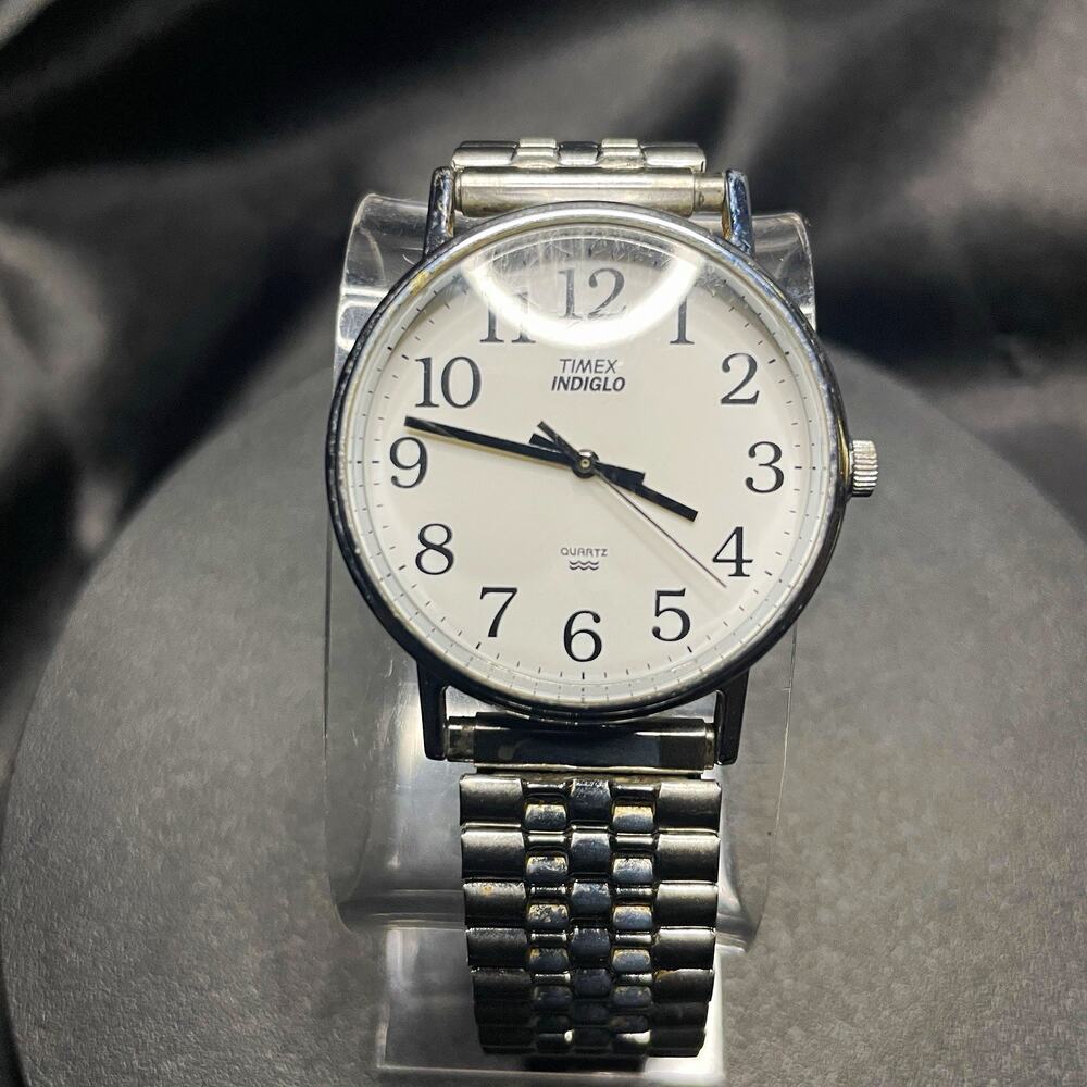 Timex Indiglo Quartz Watch Indiglo Backlight White Dial Silver SS 36mm